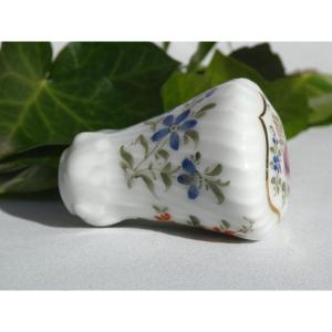 Cane Knob In Painted Porcelain, Twisted Decor, Nineteenth Century