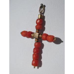 Cross Pendant In Red Corald, Nineteenth Century Period, Empire Jewel, Charm