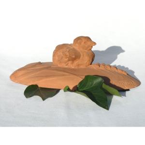 Terracotta Animal Sculpture, 1920s Chick, Animal Subject Signed Marguerite Mo