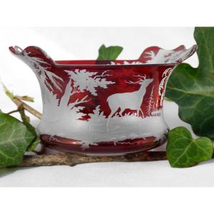 Baguier Empty Pocket In Bohemian Crystal, Deer & Dog Decor, Napoleon III Garnet Red