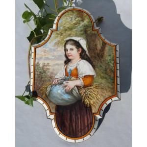 19th Century Porcelain Wall Lamp, Young Peasant Woman Napoleon III Period Signed Edouard Tourteau ( 1846- 1908 )