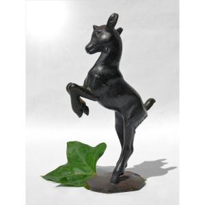 Art Deco Cast Iron Sculpture, Animal Subject, Cabris, Kid Style Bernhard Butzke Cachet