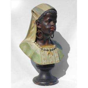 Terracotta Bust, Young Orientalist Woman, Nineteenth Nubian, Bernard Bloch Napoleon III