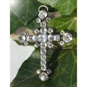 Latin Cross In Rhinestones, 19th Century, Napoleon III Jewel, Pendant, Normandy Folklore