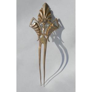 Hair Comb 1880 Napoleon III Hair Jewel, Silver Metal Double Patina, Nineteenth