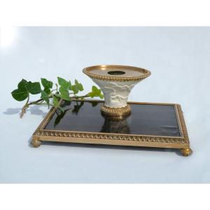 Office Inkwell In Saint Cloud / White China Porcelain, Lacquer, Chinoiserie Style XVI