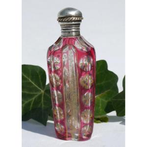 Bottle Of Salts Napoleon III Period, Mount In Sterling Silver, Nineteenth Perfume, Overlay