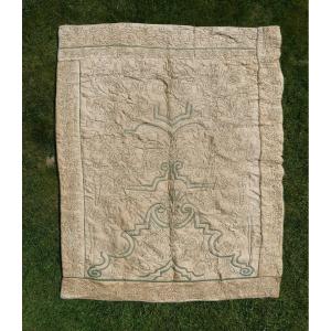 Bedspread In Embroidered Silk, Renaissance Style, Decor Of Mascarons, Eighteenth, Blanket & Cantonniere