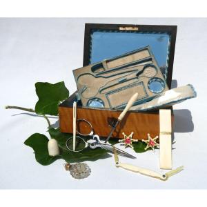 Sewing Necessary Box Charles X Period, Nineteenth Box, Thimble, Scissors 1820 Flac