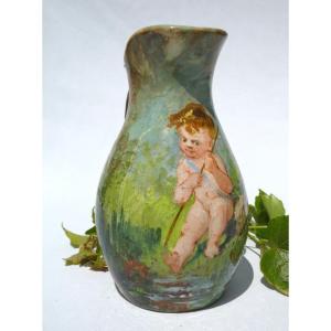 Pitcher In Impressionist Earthenware From Montigny Sur Loing Around 1880, Broc Moret Fontainbeleau