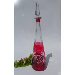Large Cut Crystal Carafe, Art Deco Style Overlay, Pyramid, Saint Louis Val Lambert