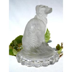 Baccarat Crystal Paperweight, Napoleon III Period, Sitting Dog; Polished Frosted Nineteenth