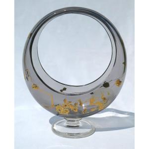 Baccarat Enamelled Crystal Trash Vase, Japanese Decor, Crystal Staircase 1870