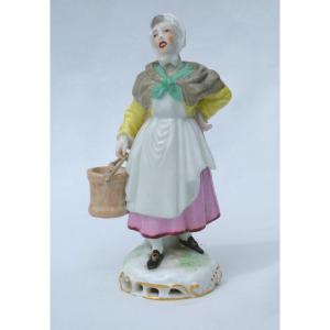 19th Century Porcelain Subject, Petit Métier d'Antan, Meissen Style, La Lavandiere, Samson Paris