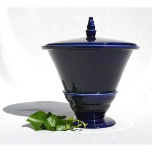 Large Porcelain Vase / Covered Pot, Japanese Shape, Art Deco Style Oven Blue