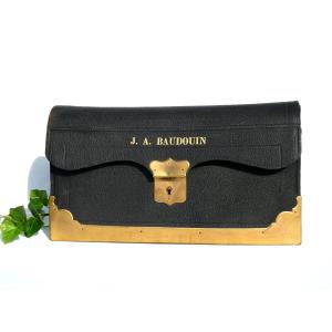 Large Mail Holder 19th Century, Grained Leather, Perfect Condition, Circa 1830, Documents