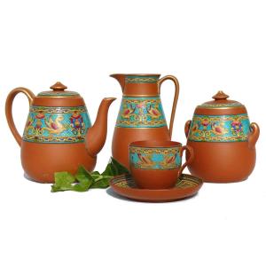 Watcombe Glazed Terracotta Tea / Coffee Service Christopher Dresser Napoleon III Sevres 19th Century