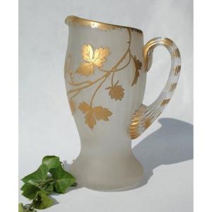 Orangeade Pitcher Period 1900 Art Nouveau Style Enameled Glass Legras Montjoye 19th Century Broc Carafe