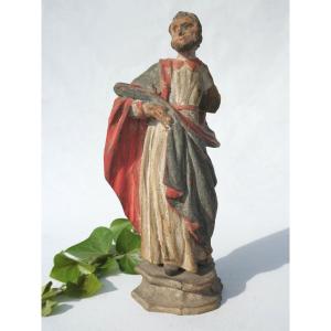 Holy Character In Polychrome Wood, 18th Century Period, Religious Statue