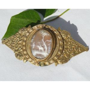 Napoleon III Period Belt Buckle, Shell Cameo, 19th Century, Jewel, Mother-of-pearl