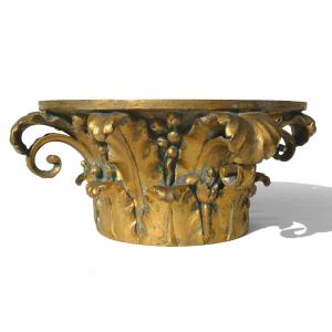 Corinthian Capital In Gilt Bronze, Napoleon III Period, 19th Century, Architectural Element Base