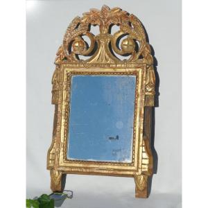 Mirror In Golden Wood, 18th Century Period, Fronton Model, France, Mercury Glass , Louis XVI Style