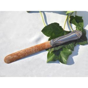 Paper Opener In Sterling Silver And Burl, Regency Style, 1900 Period, Office Accessory