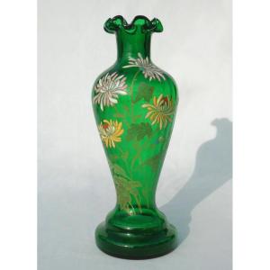 19th Century Enameled Glass Vase, Legras, Tokyo Decor, Japanese, Art Nouveau Style 1900