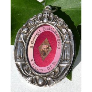 Reliquary Medallion In Sterling Silver, Saint George Balthazar, 19th Century Period, Relic