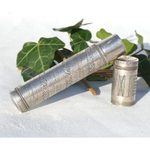 Case In Sterling Silver, Needle Holder / Wax Stick, Napoleon III Sweet Note 19th Currency