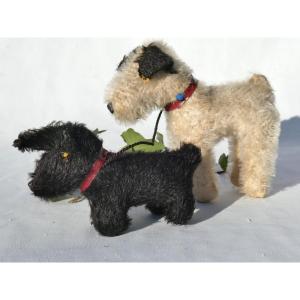 Pair Of Fripon Fox Terrier For Bleuette Doll, Jumeau, Steiff Style Plush Dog 1930