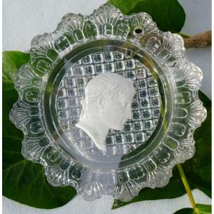 Antique Profile Of Emperor Napoleon I, 19th Century Baccarat Crystal Porcelain, 19th Century Medallion