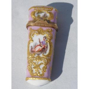 German Porcelain Perfume Case, Louis XV Style, 18th Century, Necessary, Vial