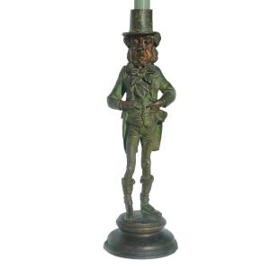 Caricature Period Late 19th Century, Candlestick Signed Emile Guillemin, Bourgeois Satyr 