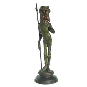 Caricature Period Late 19th Century, Candlestick Signed Emile Guillemin Sportsman Satyr, Flambeau