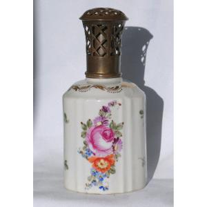 Berger Lamp In Limoges Porcelain, Decor Of Bouquets Of Flowers