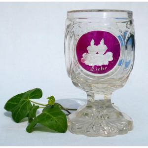 Bohemian Crystal Wedding Glass, Napoleon III Period, Germany 19th Century, Love