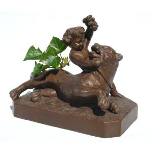 Mythological Terracotta Sculpture 18th Century Style Bacchus & Panthere, Child Dyonisos
