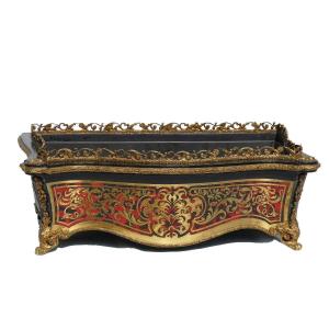 Large Napoleon III Period Table Jardiniere, Boulle Style, 19th Century Tortoiseshell Marquetry
