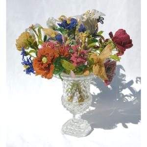 Bouquet Of Flowers Period 1830 - 1850, Glass Bead Embroidery, 19th Century, Trompe l'Oeil, Lily