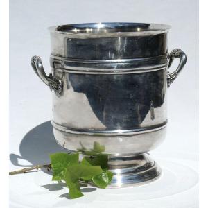 Large Champagne Bucket In Silver Metal, Christofle Model Sully Empire Style, Cooler
