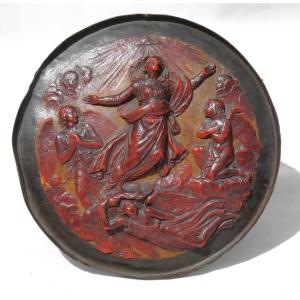 Bas Relief In Wax, 17th Century Period, Baroque, Assumption Of The Virgin Religious Scene