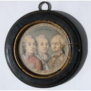 18th Century Engraving, Portrait Of The King Of France Louis XVI, Prince Of Condé Historical Souvenir 1791