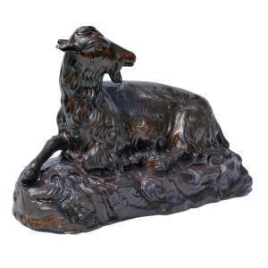 Bronze Animal Napoleon III Style Rosa Bonheur, Lying Goat, 19th Century Sculpture 