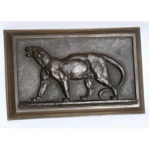 Animal Bronze, Patinated Bronze Sculpture, Merchant Leopard Signed Louis Antoine Barye 19th
