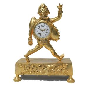 Gilt Bronze Clock, 18th Century Punchinelle, Cockerel Movement Pendulum, Louis XVI Directory