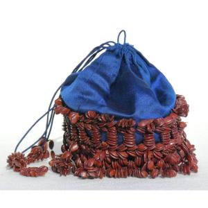 Bag / Reticule 1830 Period, Silk Purse And Melon / Squash Seeds, Object Of Curiosity