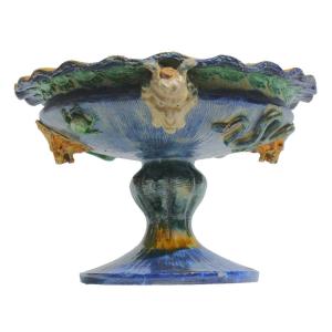 Large Cup Centerpiece Barbotine Palissy Style Achille Barbizet Paris Serpent Renaissance