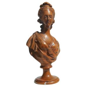 Bust Of Marie Antoinette In Carved Wood Queen Of France, Fleur De Lys, Historical Souvenir