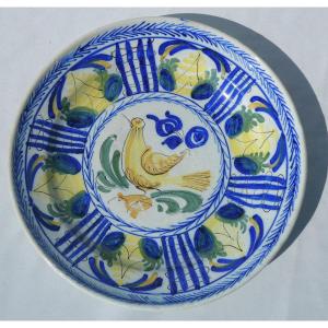 Large Faience Dish From Valencia / Manise, 19th Century, Spain, Oiseau Branché